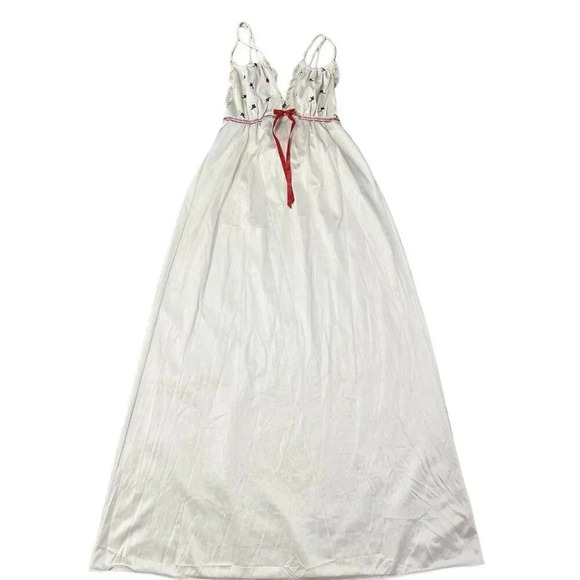 Vtg Long Nightgown Nylon Lingerie Feminine Sissy Lolita Flower Embroidered Small - Picture 6 of 16